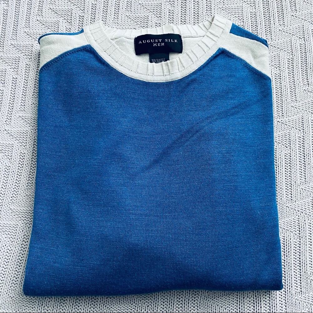 August Silk blue and cream colorblock sweater